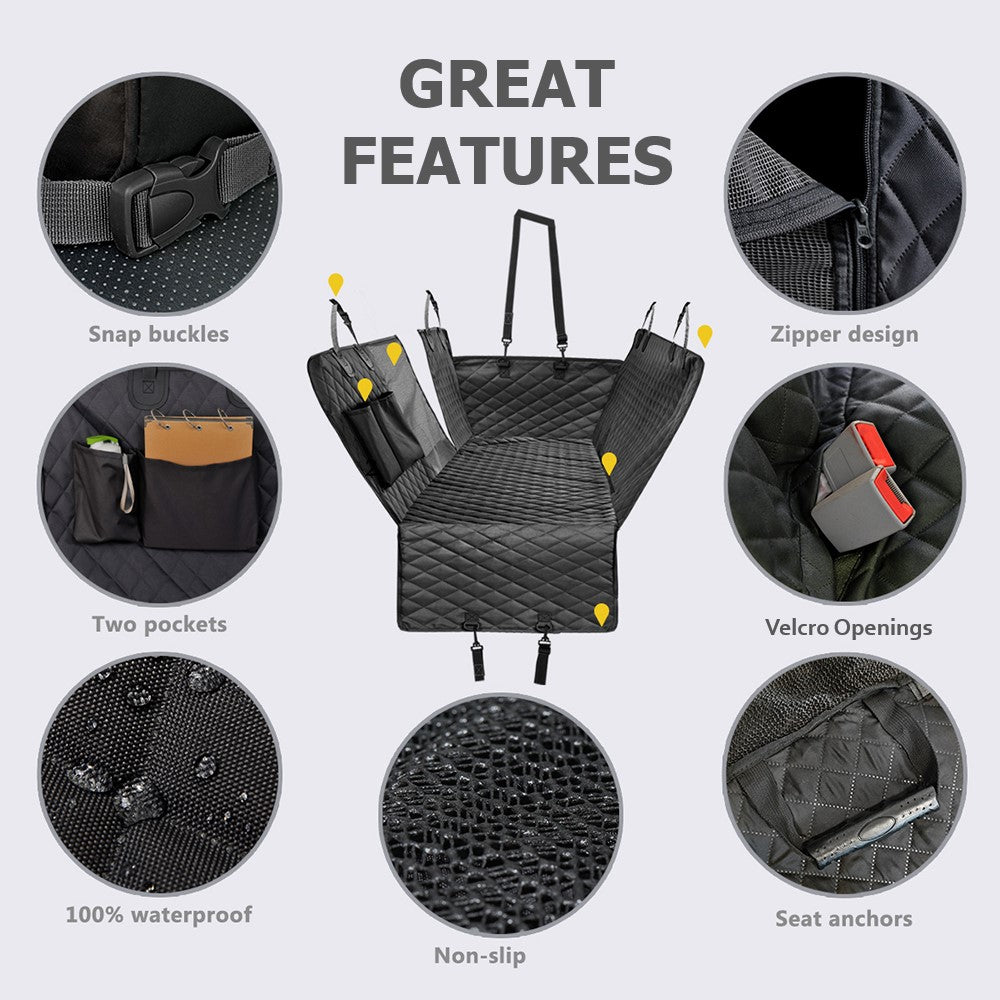 Car Back Seat Cover With Mesh, Zippers And Pockets