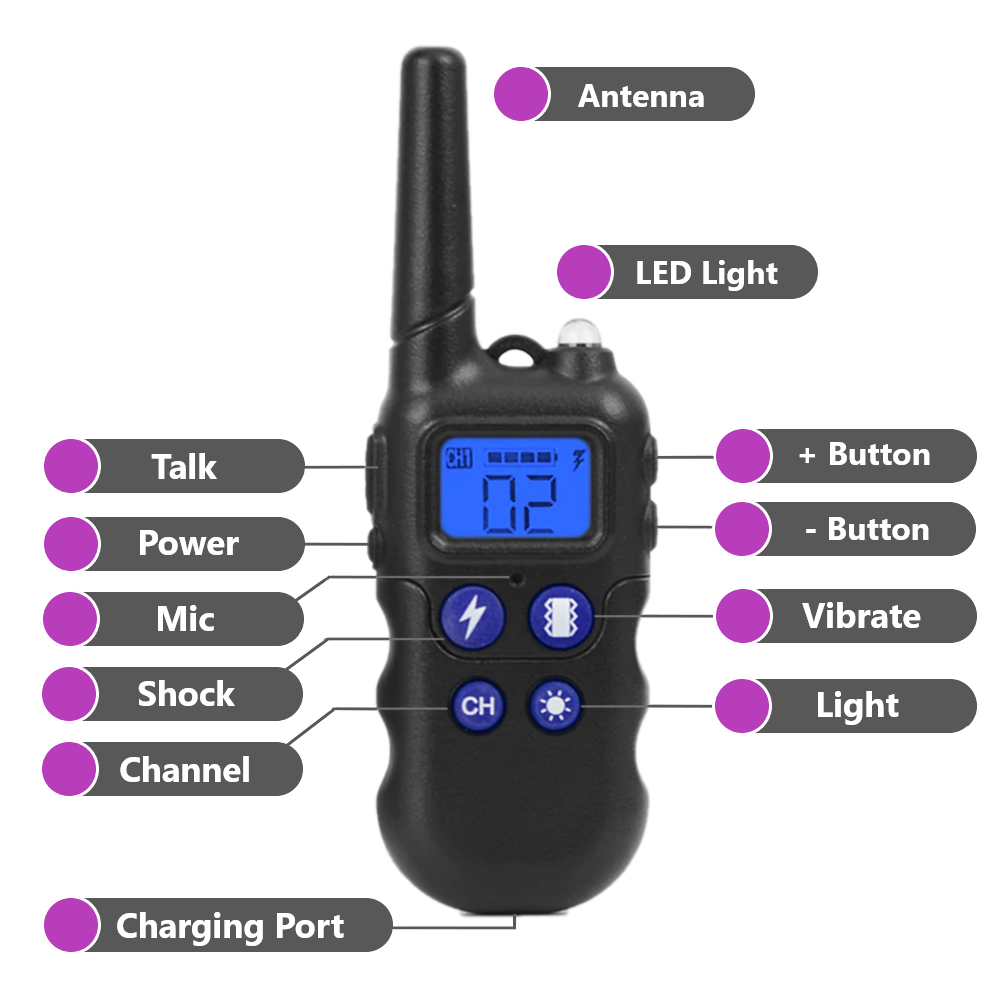 1.2-Mile Extra Long Range Walkie-Talkie Rechargeable Waterproof Dog Training Collar with Beep/Vibrate/Shock Modes