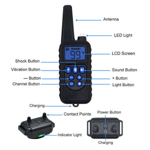 Extended Range Waterproof Remote Control Dog Training Collar with LED Light & Nylon Collar Strap