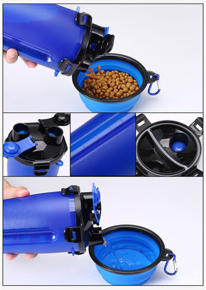 2 in 1 Portable Dog Food And Water Dispenser With Collapsible Bowls